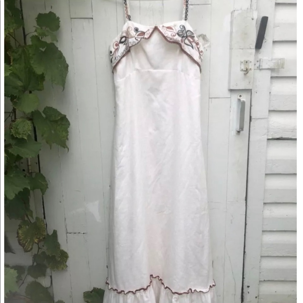 Vintage 60s 70s white maxi dress hippie boho embroidered retro festival